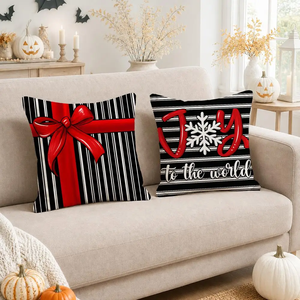 Joy to The World Christmas Cushion Cover Linen Double-Sided Printed Pillow Case for Sofa Couch Bedroom Living Room