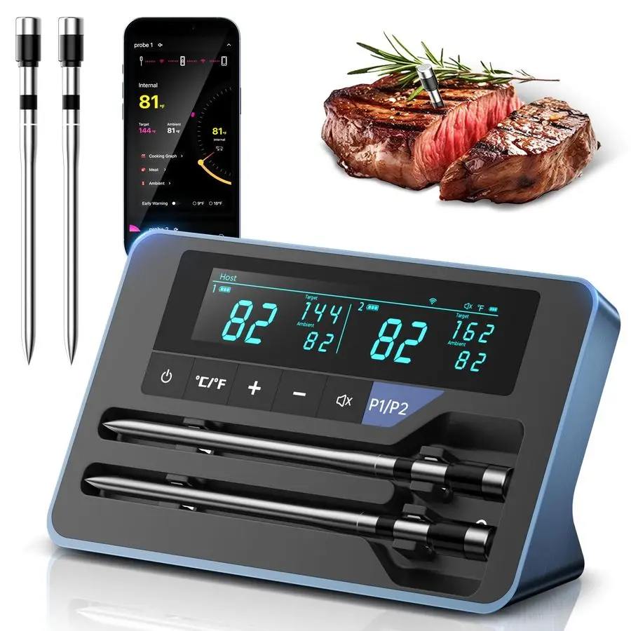 

AI Wireless Meat Thermometer, Smart Bluetooth Meat Thermometer Digital, 0.5F High Accuracy, Grill Temperature Probe for BBQ, Gri