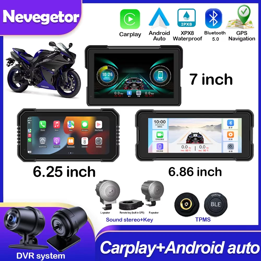 

6.25/6.86/7 Inch Portable GPS Navigation Motorcycle Waterproof Display Moto Wireless Carplay Android Auto DVR Monitor Dash Cam