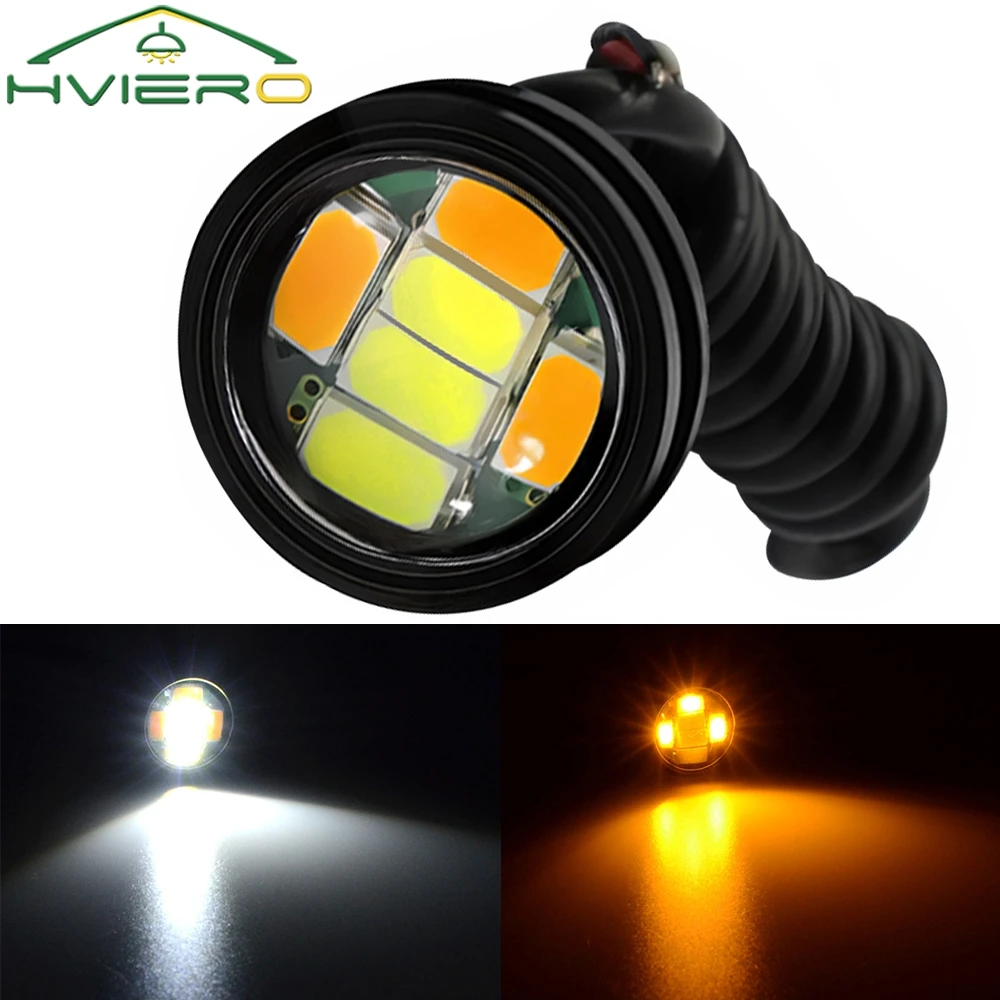 Dual Color Switchback Turn Signal Light, Backup Auto High Bright Lighting, Lâmpada, 6LED, DC, 12V, 5730, Eagle Eye, Daytime, Running