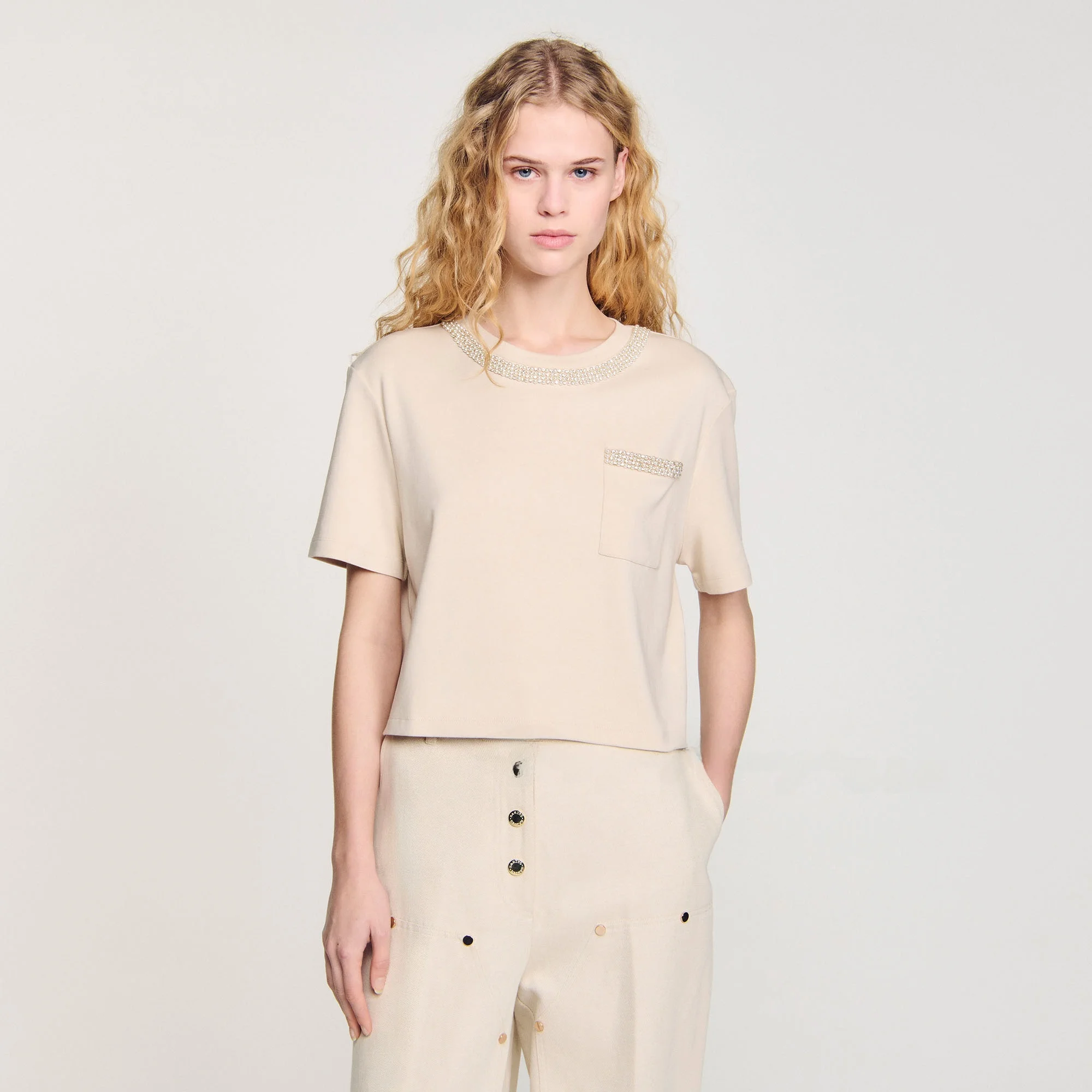 

Женская модная футболка из хлопка с богатой отделкой, круглым вырезом, повседневная, универсальная, приталенная, с коротким рукавом, V-образным вырезом, в стиле для поездок на работу