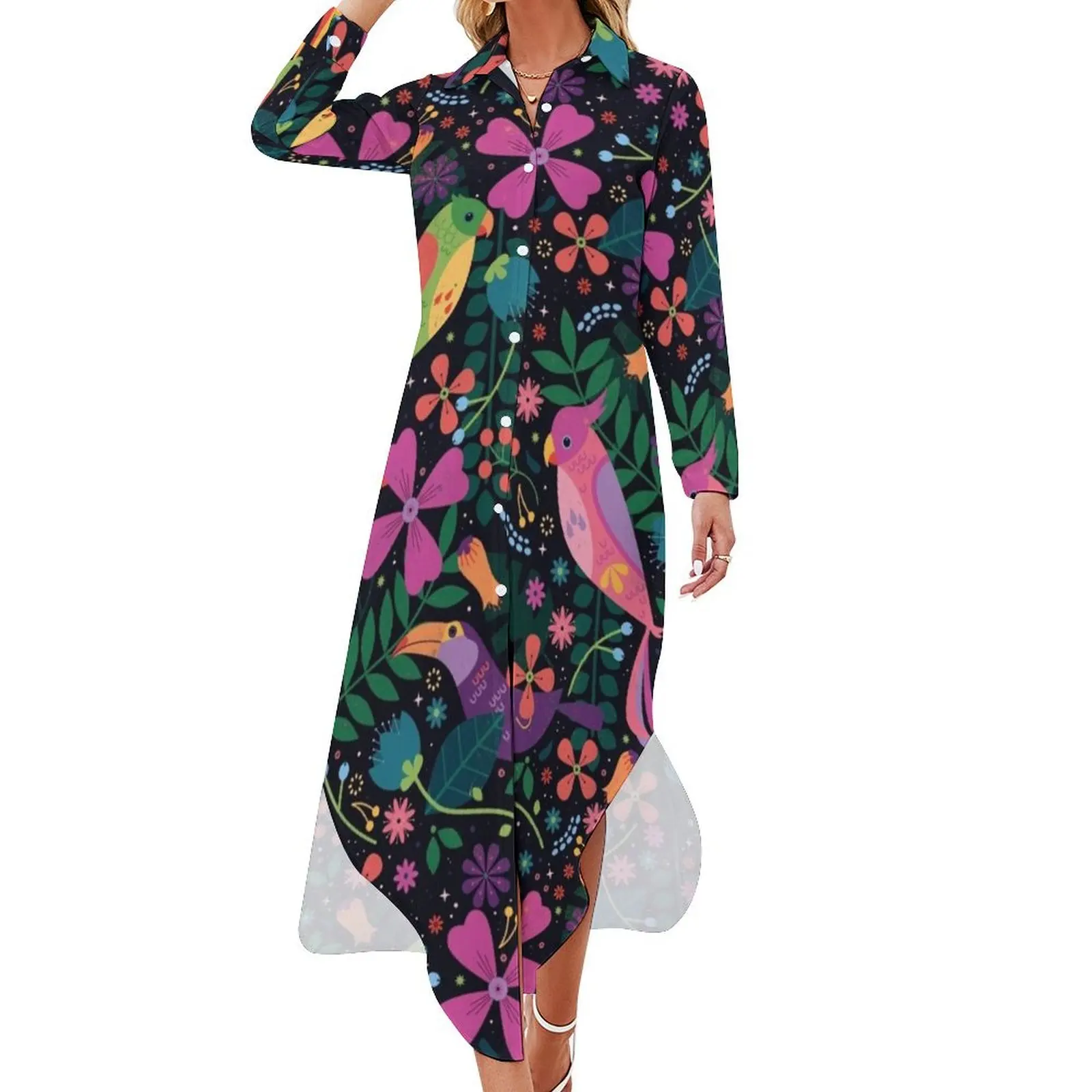 

Enchanted Birds Long Sleeved Shirt Dress dresses summer Dresses Dress for pregnant women