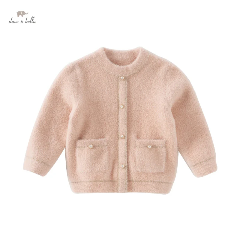 Dave Bella 2024 New  Winter Girls Baby Children Top Knitted Sweater Pullover Fashion Casual Sweet Cute Gentle Knitwear DB4243960