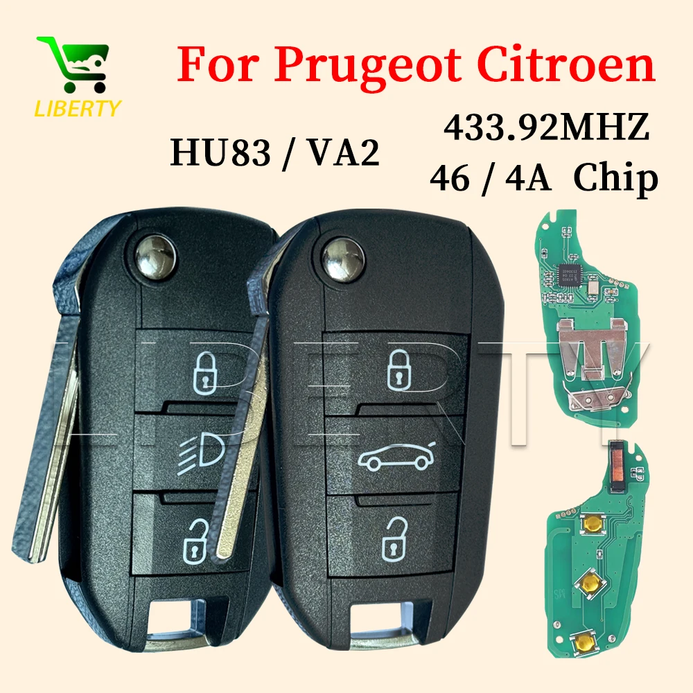 

Liberty 46/4A Chip 433MHZ HU83 VA2 Flip Remote Folding Card Key For Citroen C-Elysee C4-Cactus Peugeot 208 2008 301 308 508 5008