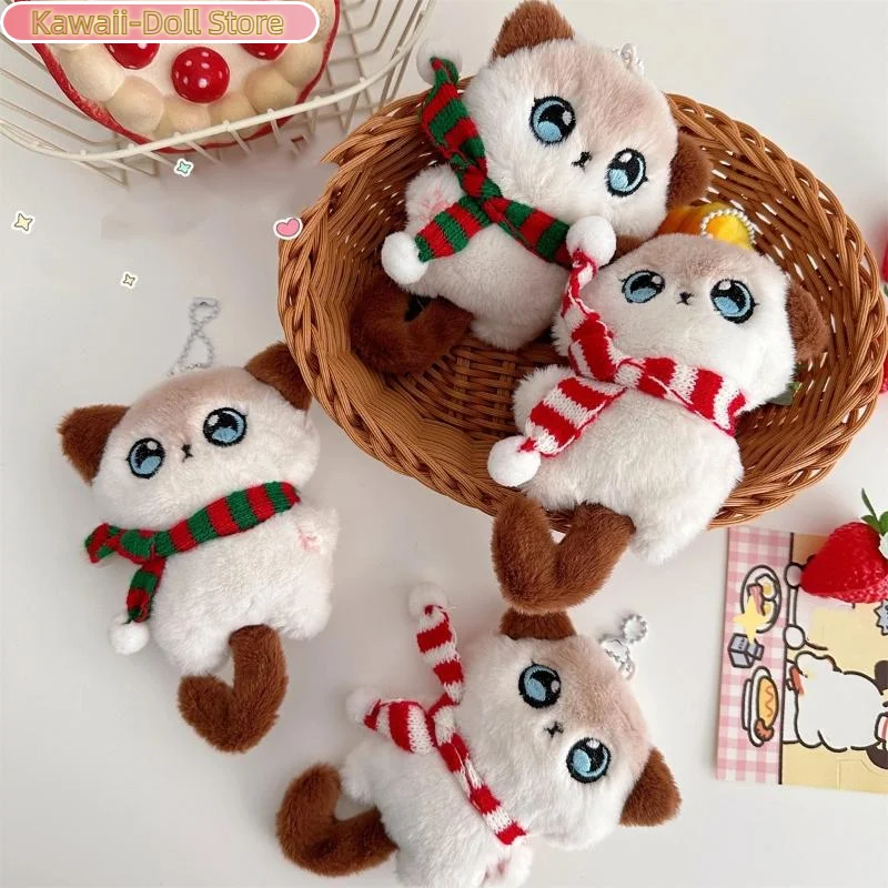 1 قطعة سلسلة المفاتيح القطيفة لطيف الكرتون وشاح الذيل هريرة سيامي هريرة محشوة دمية ظهره قلادة اكسسوارات الهدايا #4