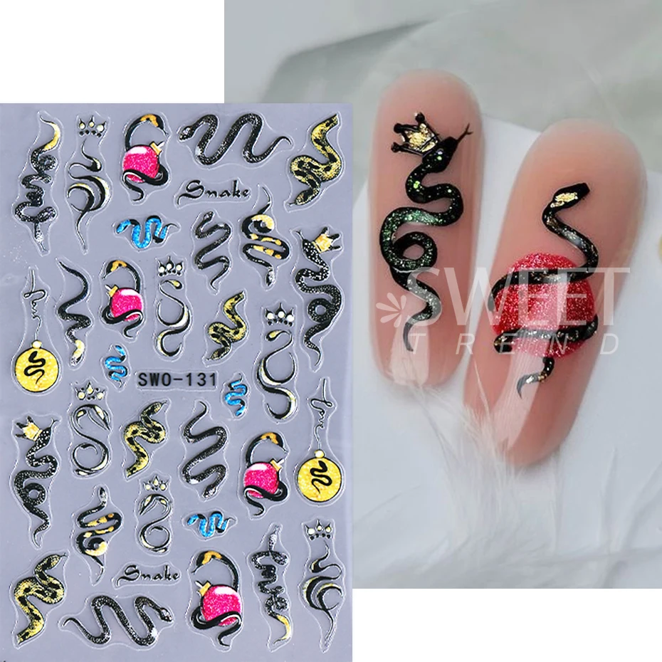 ﻿   สติกเกอร์ติดเล็บฮาโลวีน 2 ชิ้น Y2K งู พระจันทร์ ใยแมงมุม นกกา กะโหลก ดอกกุหลาบ สติกเกอร์ติดเล็บแบบมีเท็กซ์เจอร์ สไลเดอร์ DIY ตกแต่งเล็บ