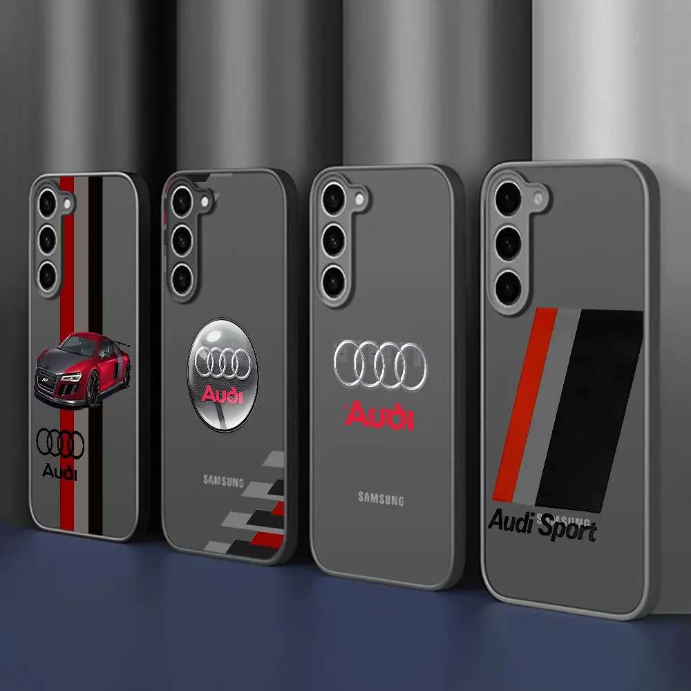Black Matte Case For Samsung Galaxy A55 A16 A17 A54 A21s A51 A31 A36 A52 A14 A23 A33 A22 A24 Phone Cover Luxury Car A-Audi LOGO