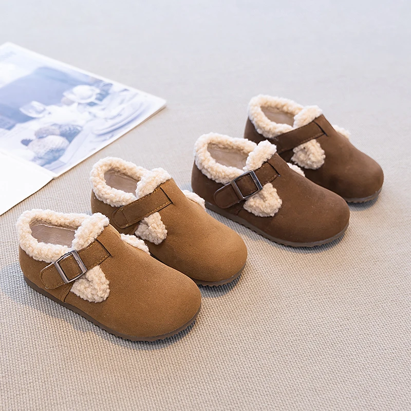 

Kids Flat Shoes Suede Warm Round Toes Children Casual Shoes Retro Hook&loop 2026 Brand New Boys Girls Moccasins Soft Bottom