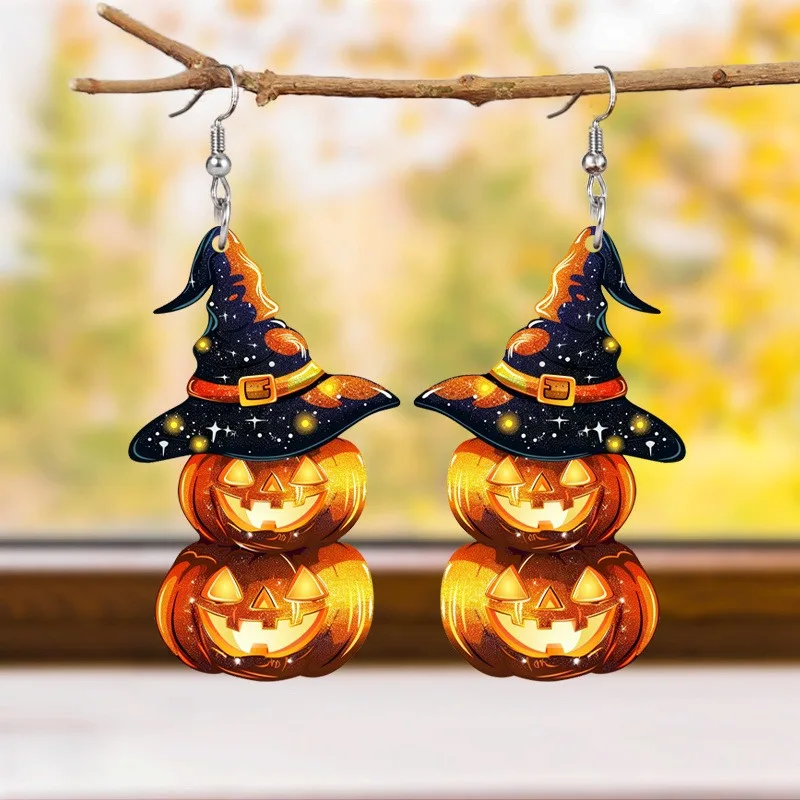 

Halloween Carnival Party Devil Pumpkin Wizard Hat Acrylic Earring Funny Personality Ghost Earrings