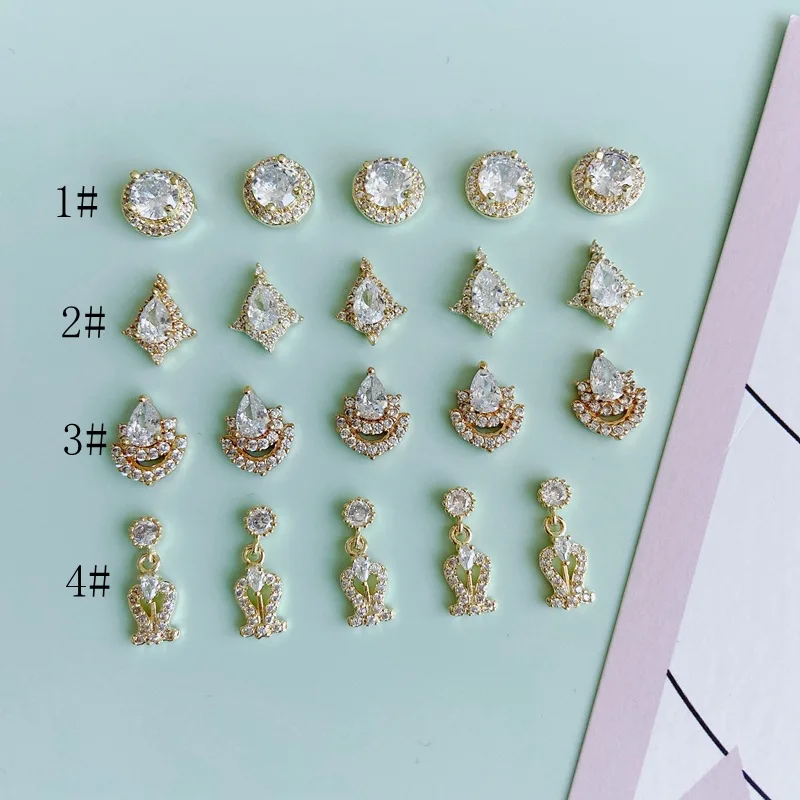 DIY Jewelry Accessories Wholesale New Luxury Exquisite Nail Jewelry Copper Plated Gold Zircon Nail Art Decorations
