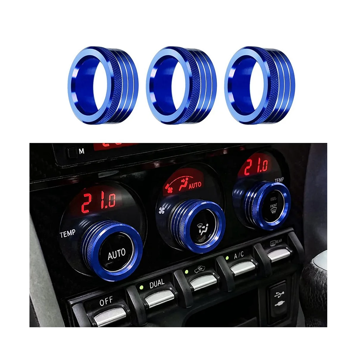 Perilla de aire acondicionado para consola central de coche, 3 piezas, anillos de volumen, botón de cubierta embellecedor para BRZ 86 GT86 2013-2020, azul