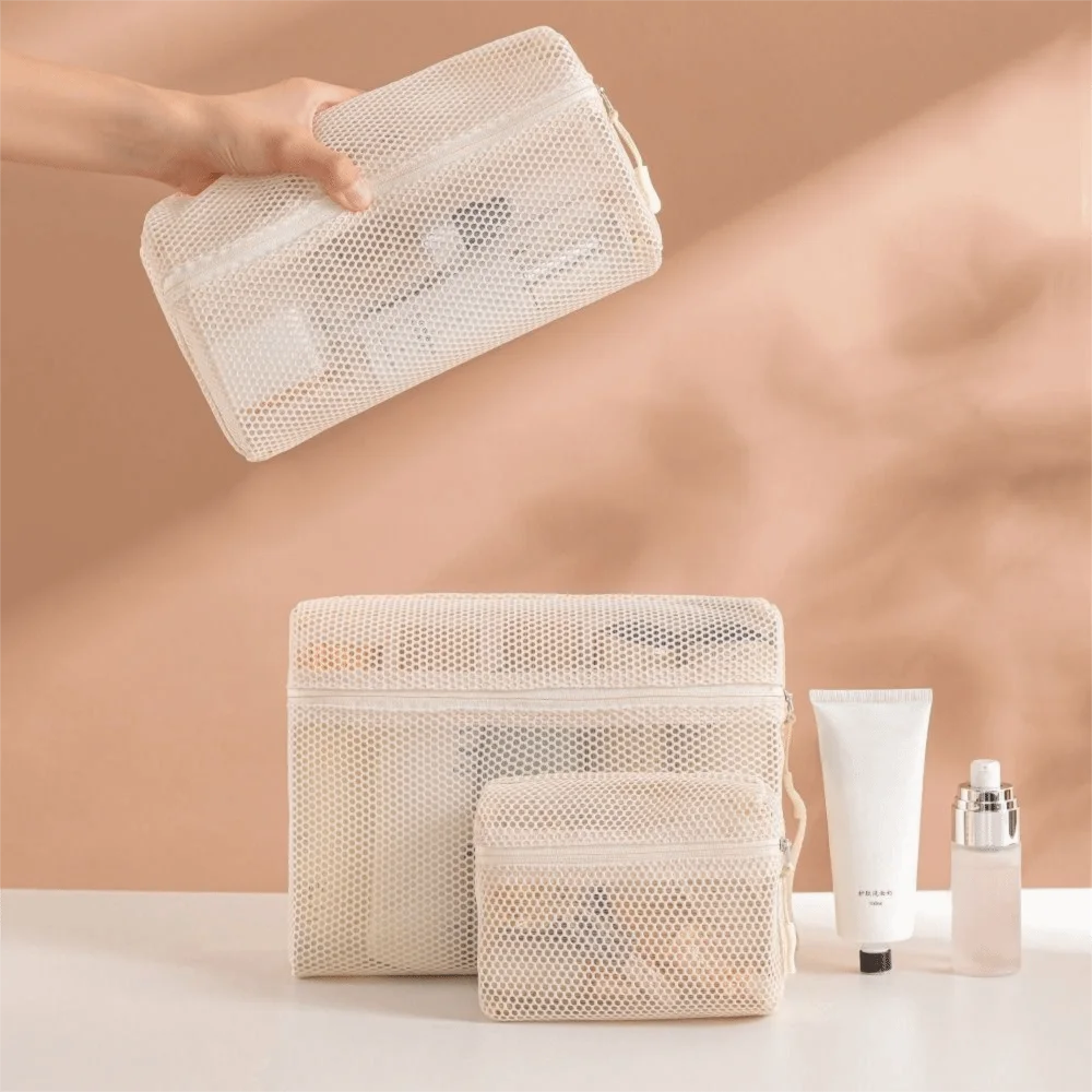 

Casual Nylon Storage Pouch With Zipper Mesh Cosmetic Bag Hand-held Multipurpose Toiletry Wash Bags Women