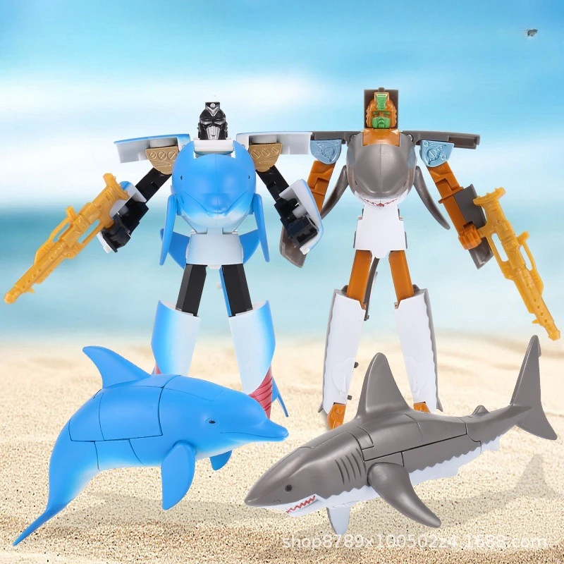 Zhanqibing Shark Orca Dolphin Transformant Figurine de robot avec articulations mobiles