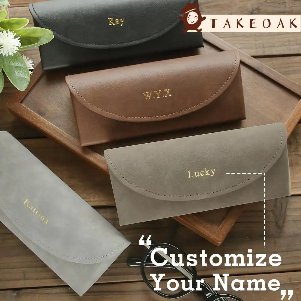 Personalized Custom Name Curved Flap Leather Eyeglasses Case Soft Pu Portable Glasses Storage Box Minimal Custom Monogram Gift
