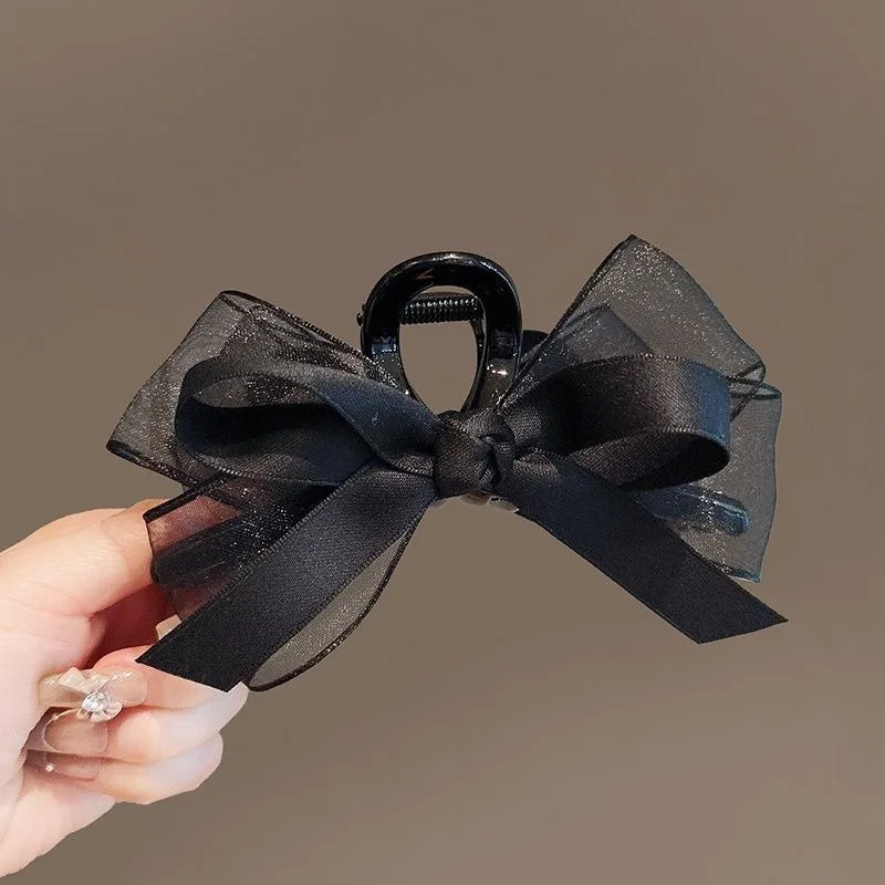 Schwarzer Mesh-Schleifen-Haifisch-Clip, Super-Fee, dreidimensionaler großer Halteklammer, leichtes, luxuriöses High-End-Geflechthaar im französischen Stil – Detail 4