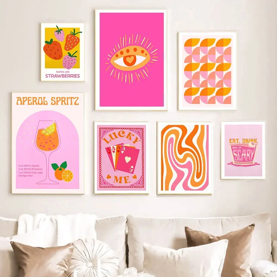 Retro Match Strawberry Lemon Cards Cocktails Drink Wall Art Print Canvas Painting for Living Room Modern Posters Home Decor