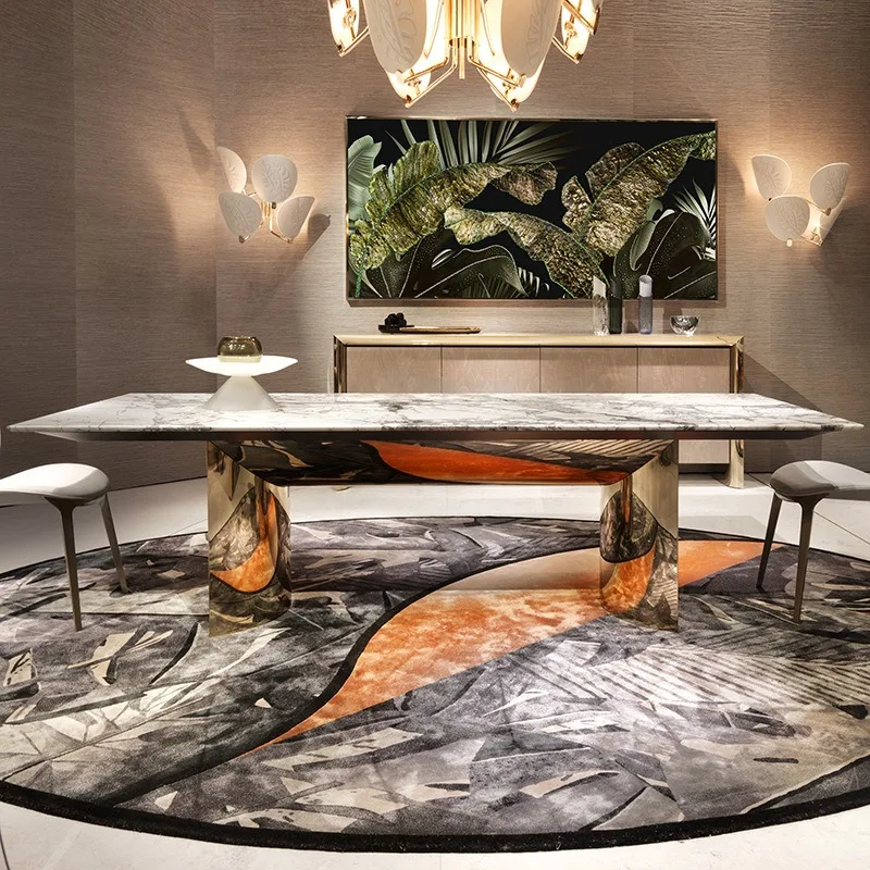 Light luxury stainless steel creative marble dining table