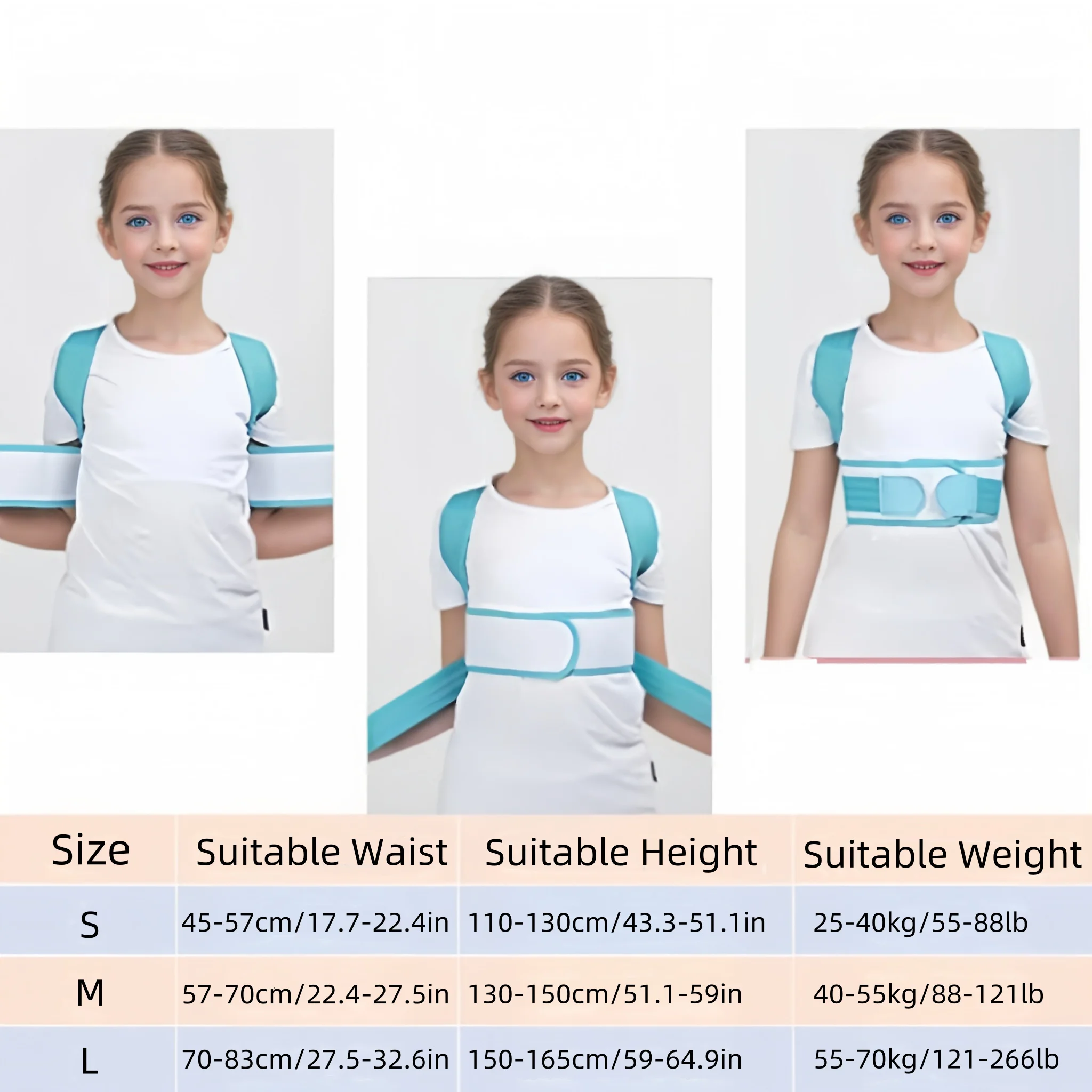 Adjustable Back Posture Corrector for Kids with Soft Padding Comfort- Blue and White Design for Learning, All Seasons Wear