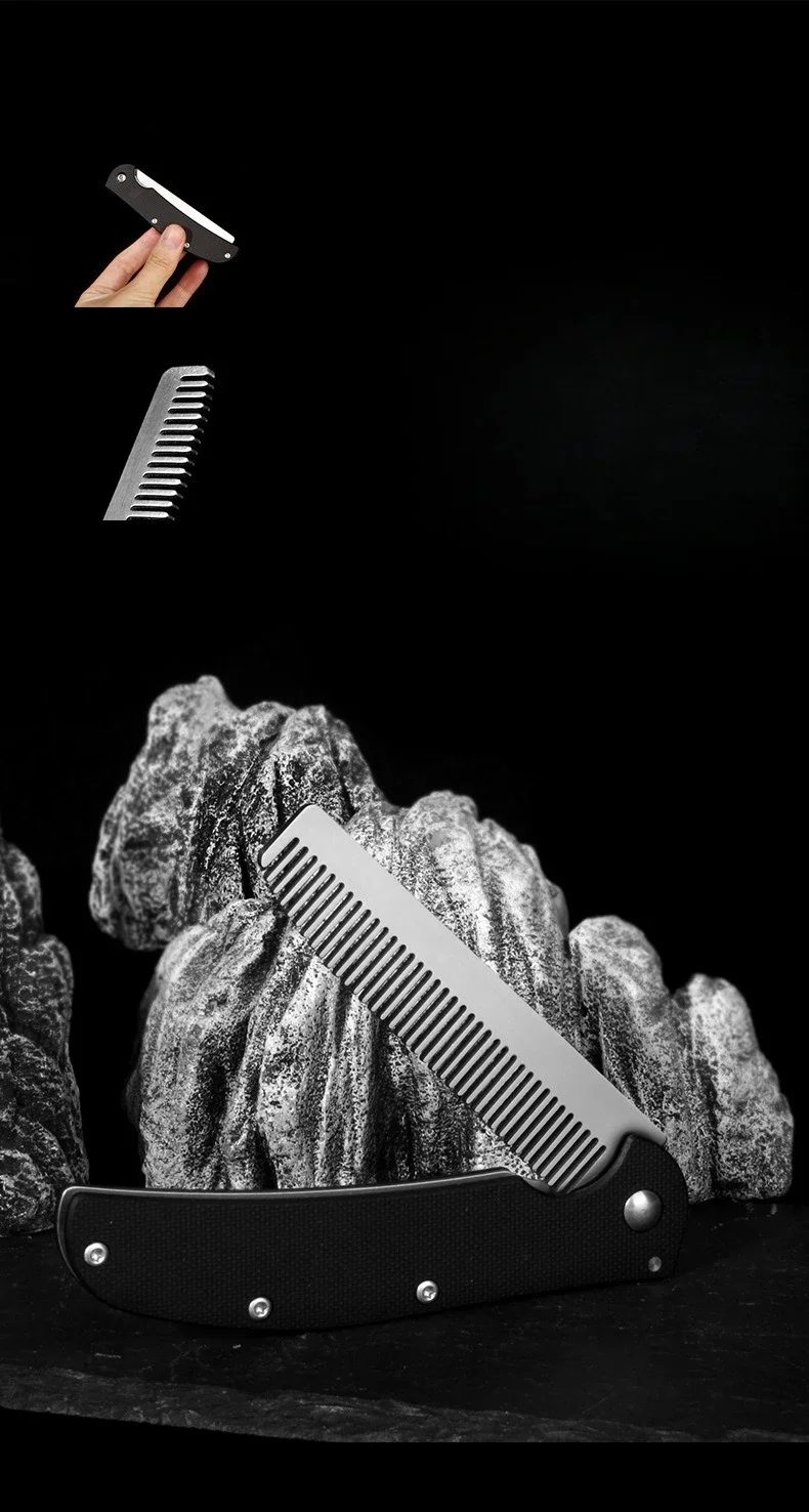 Metal Folding Beard Comb Dual-Purpose Hair & Mustache Styling Tool, Compact Travel Grooming Kit Barber-Grade Home Essentials