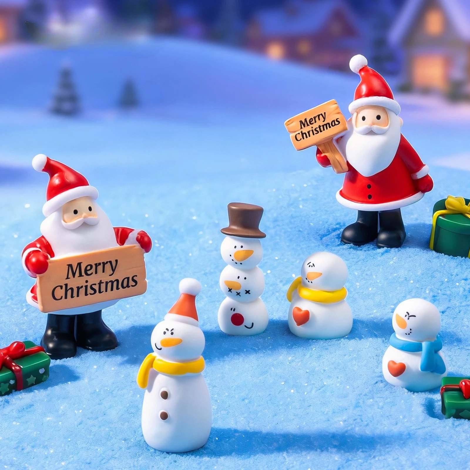 Miniature Landscape Cartoon Signboard Santa Claus and small snowman figurine cute particle DIY decorations miniature ornaments