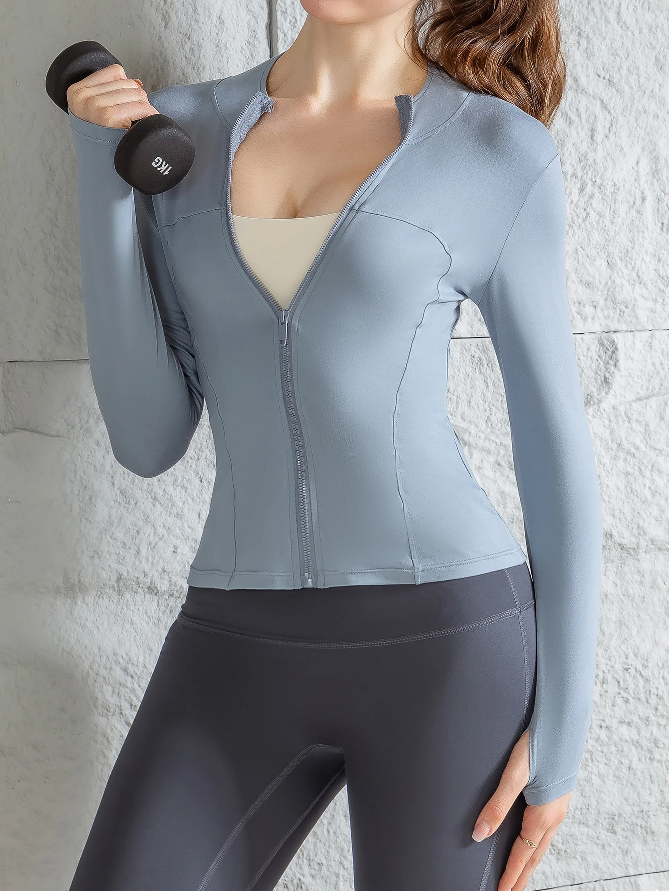 Yoga wear women's spring and summer stand-up collar zipper jacket slimming  sun-protective  long-sleeved high-end running and f