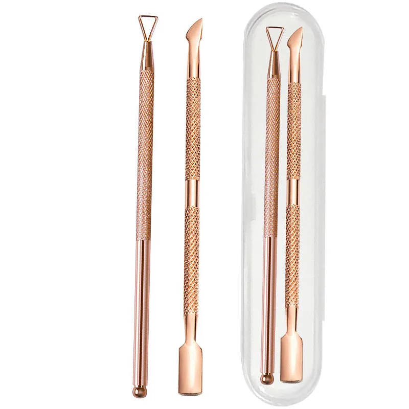 2pcs/set Nail Cuticle Pusher Dual-ended Finger Dead Skin Nail Push Pedicure Stainless Steel Dead Skin Remover UV Gel Nail Tools