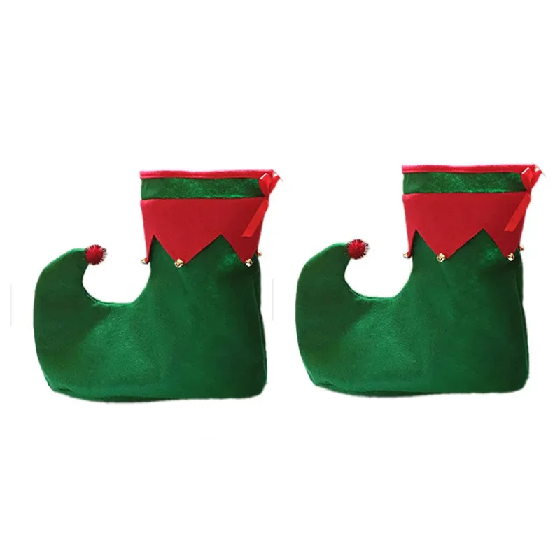 One Pair Adult Wearable Elf Boots for Adult Pom Pixie Elf Shoes Christmas Party Red Green Fancy Dress Costume Accessory