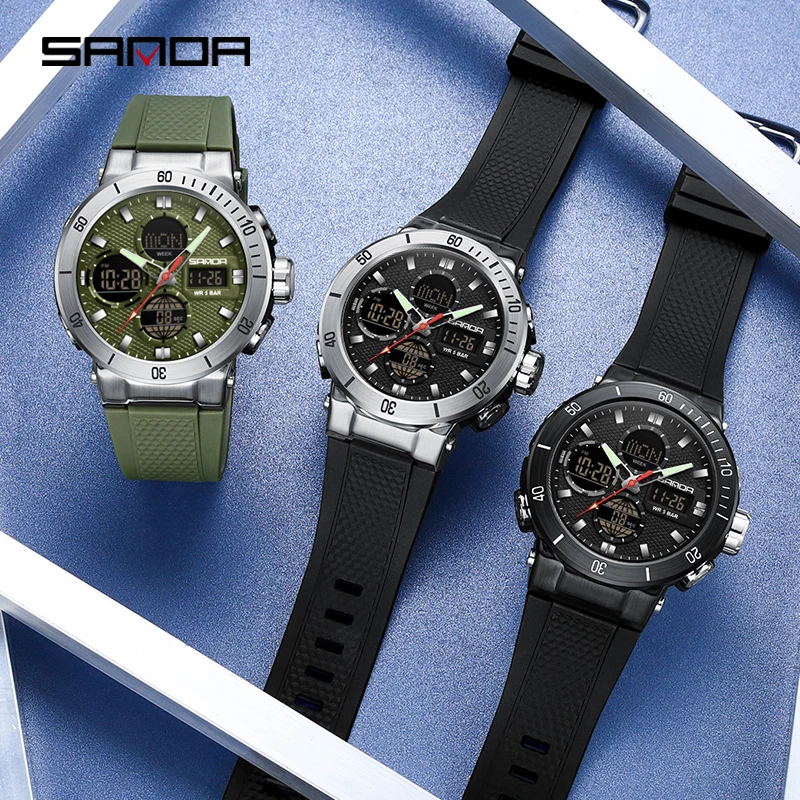 SANDA 6191 2024 กีฬานาฬิกาผู้ชายหรูหรากันน้ําChronographนาฬิกาข้อมือควอตซ์ดิจิตอลวันที่และสัปดาห์นาฬิกาRelogio ...