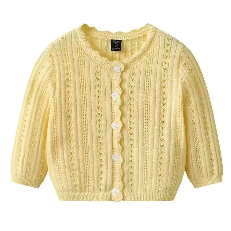 

New A-Class Pure Cotton Hollow Out Knit Shrug, Thin Summer Infant Kids Open Cardigan Wholesale for 80-120cm