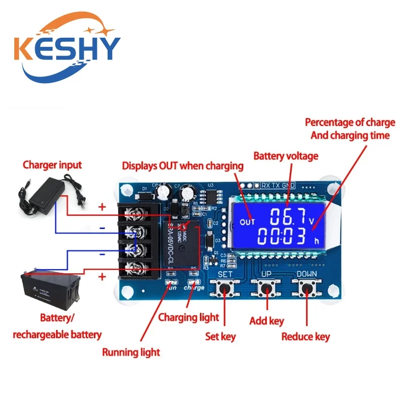 XY-L10A 6-60v 10A Lead-acid Solar Storage Battery Charge Controller Module Protection Board charger Time Switch Battery Capacity