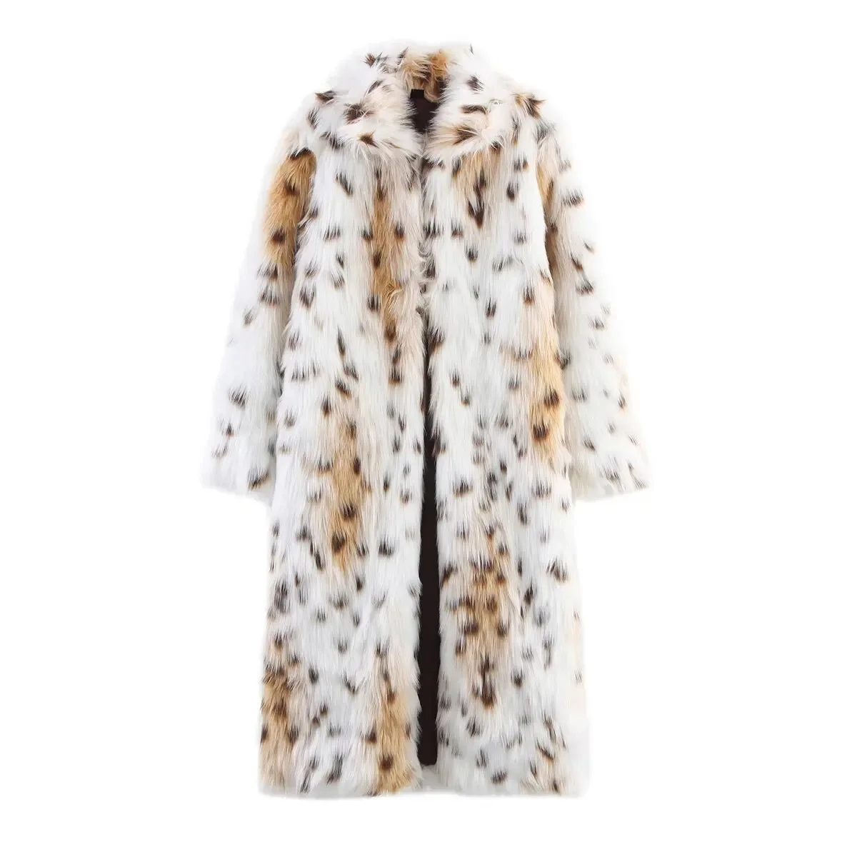 HH Women Winter Fashion Vintage Lapel Imitation Fur Leopard Print Loose Outwear Coat Female Warm Street Casual Long Jacket