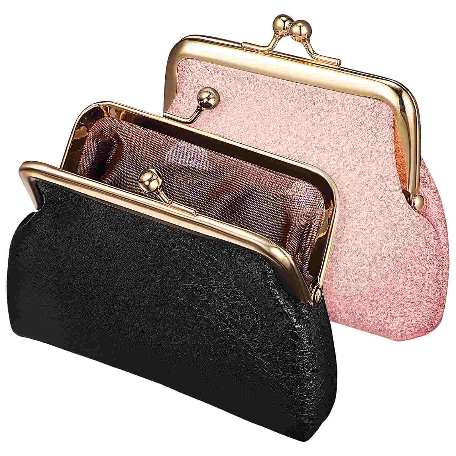 

2 Pcs Car Retro Key Bag Mini Coin (black + Pink 1 Each) Pack Miss Tote Bags Pu Wallet