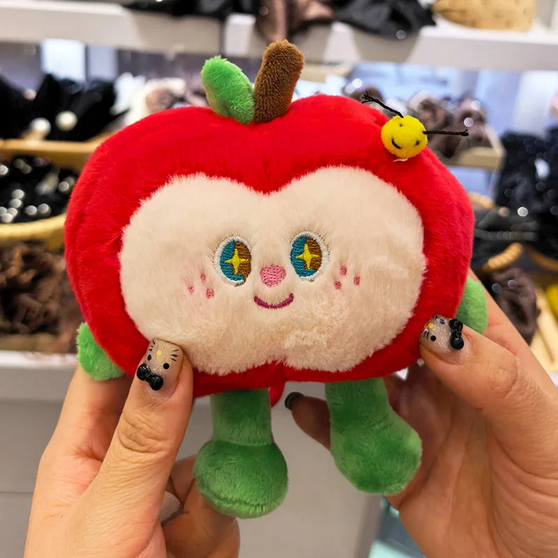 16 سنتيمتر التفاح الأحمر لطيف مع دودة أفخم كيرينغ محشوة الساقين الخضراء الفاكهة قلادة الإنسان الشكل بلوشي الإكسسوارات هدية #2