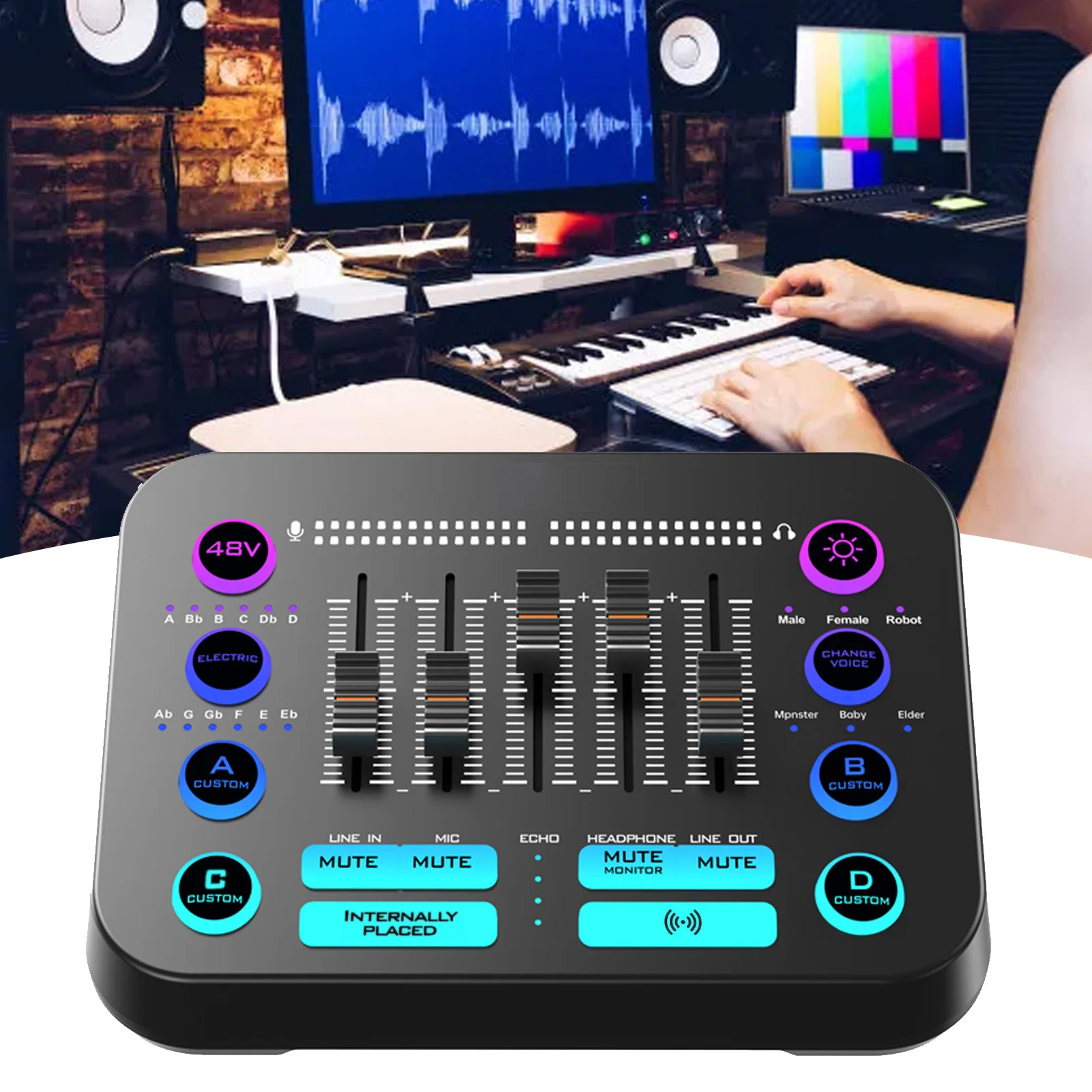 

Gaming Sound Mixer PC Live Sound Board with Pro Preamp 48V Power RGB Lighting for Streaming Podcasting Recording PC Sound Board