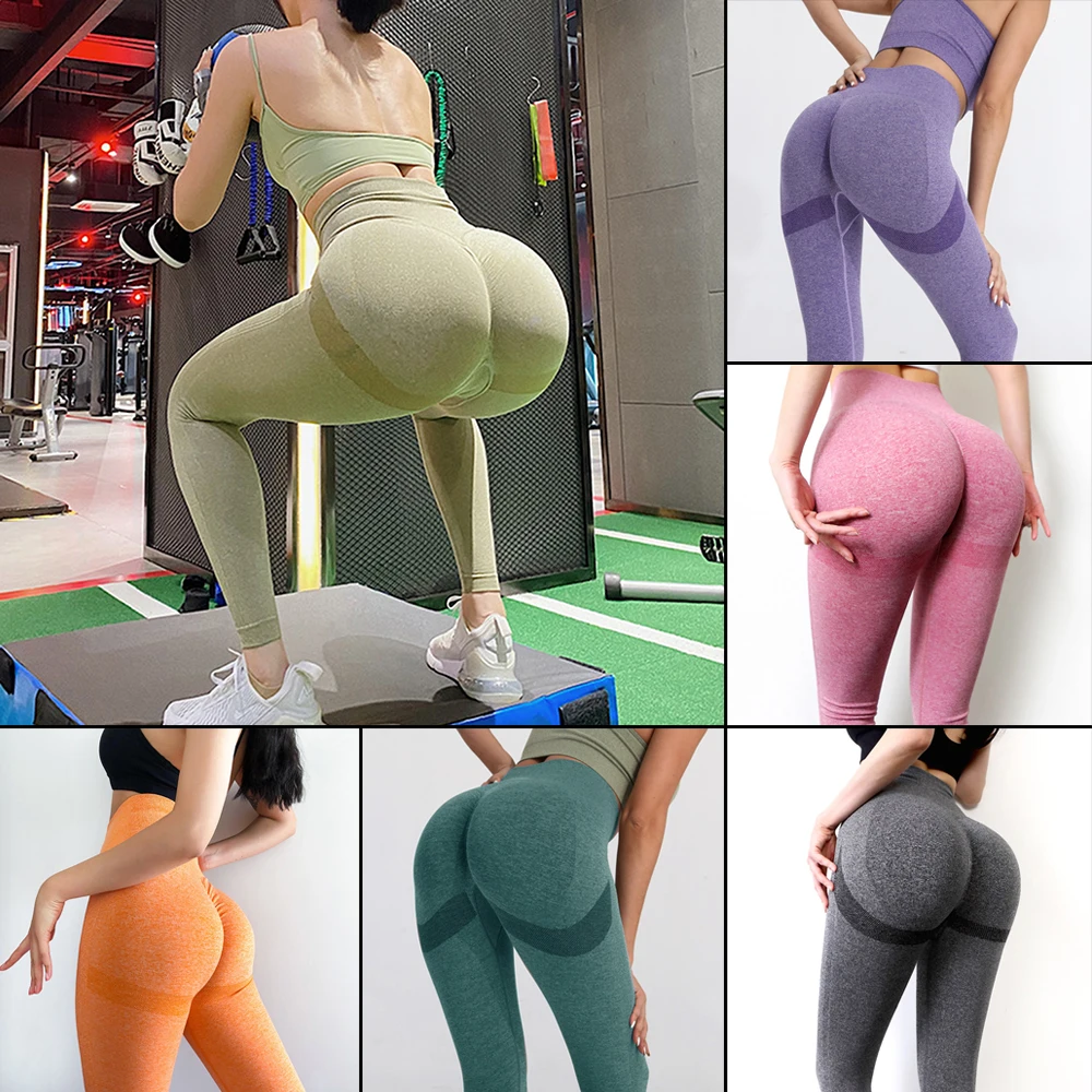 Celana Yoga wanita, celana Yoga tanpa kelim pinggang tinggi, pantat gelembung, latihan lari Fitness, legging angkat pinggul, celana olahraga Yoga