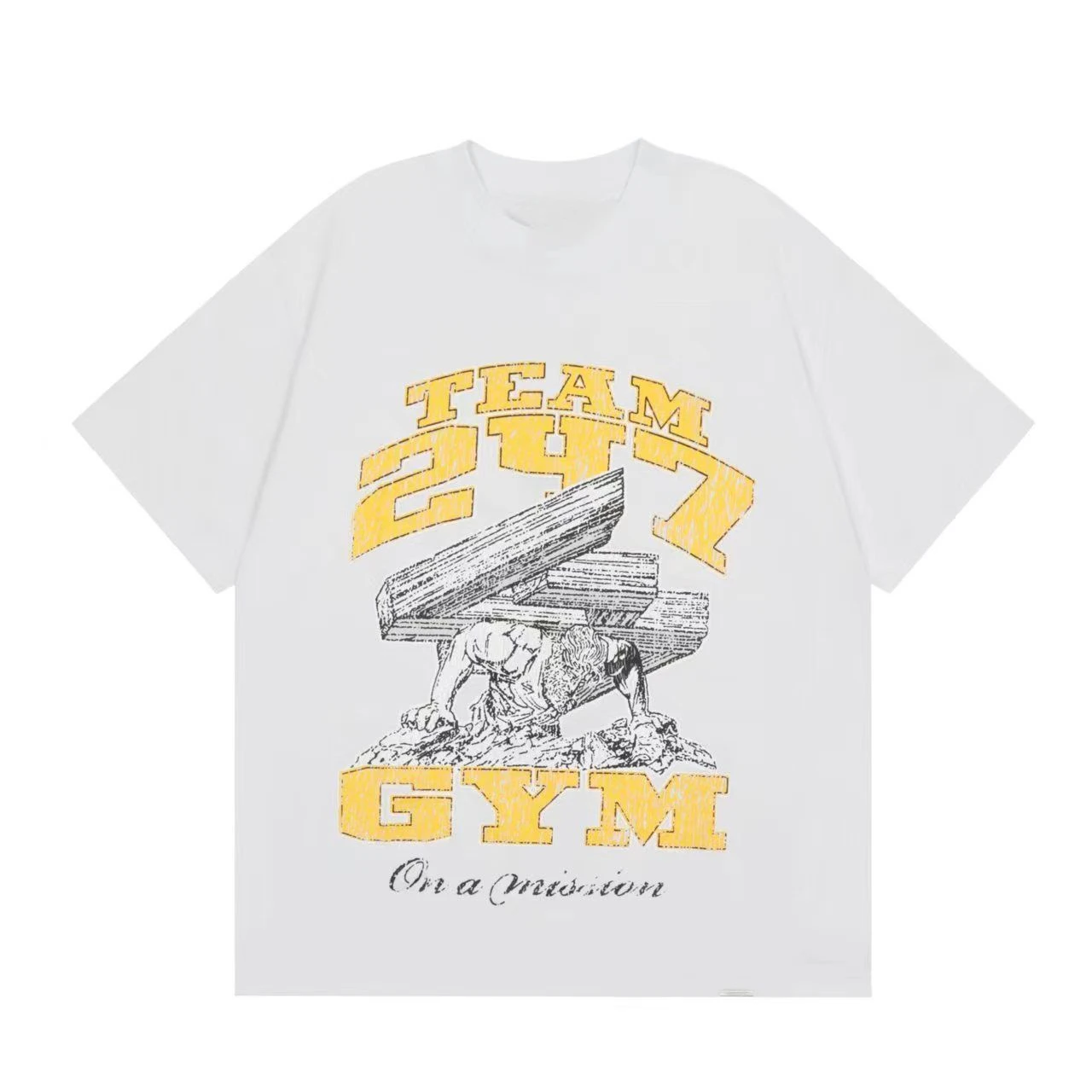 فريق 247 الصالة الرياضية تي شيرت مطبوع الرجال الصيف الاتجاه قصيرة الأكمام مريحة تنوعا قمة فضفاضة عادية موضة زوجين الملابس