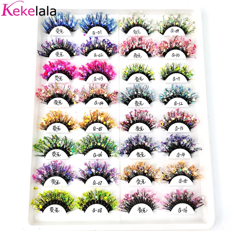 Unikalne lśniące kolorowe rzęsy złoty różowy zielony brokat kolorowe sztuczne rzęsy dramatyczna impreza z okazji Halloween Rainbow Cilias