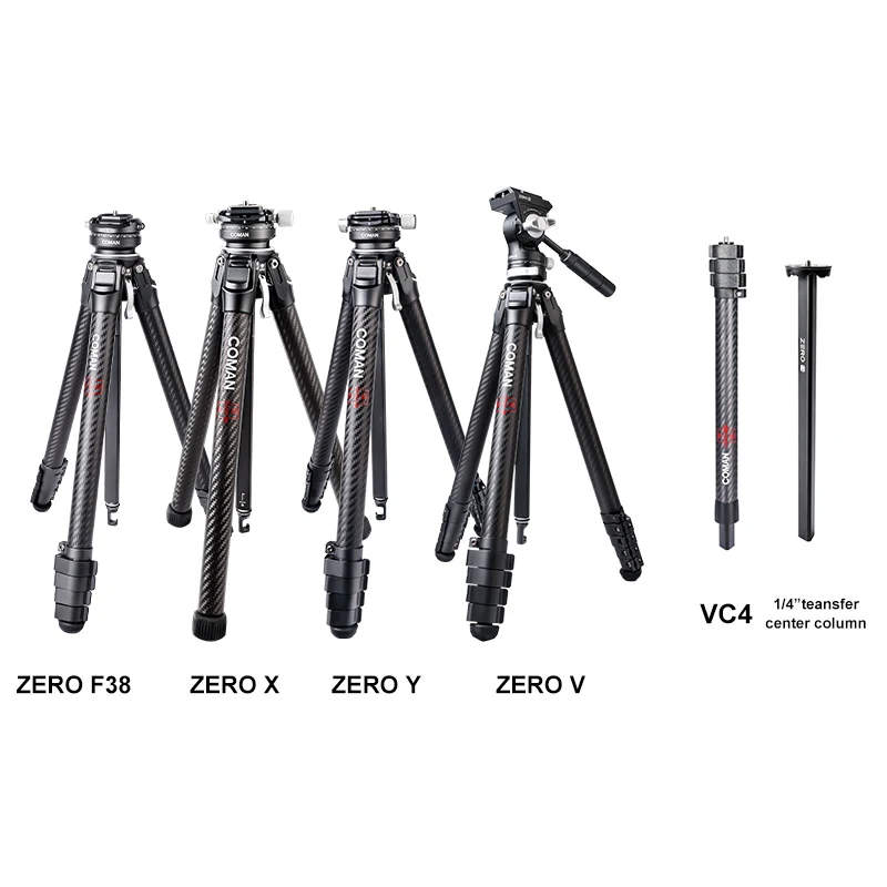 X Y F38 V Dslr Camera Tripod with Vc4 Lamp Holder Pole 1/4 Center Post Carbon Fiber Lightweight Travel Tripod