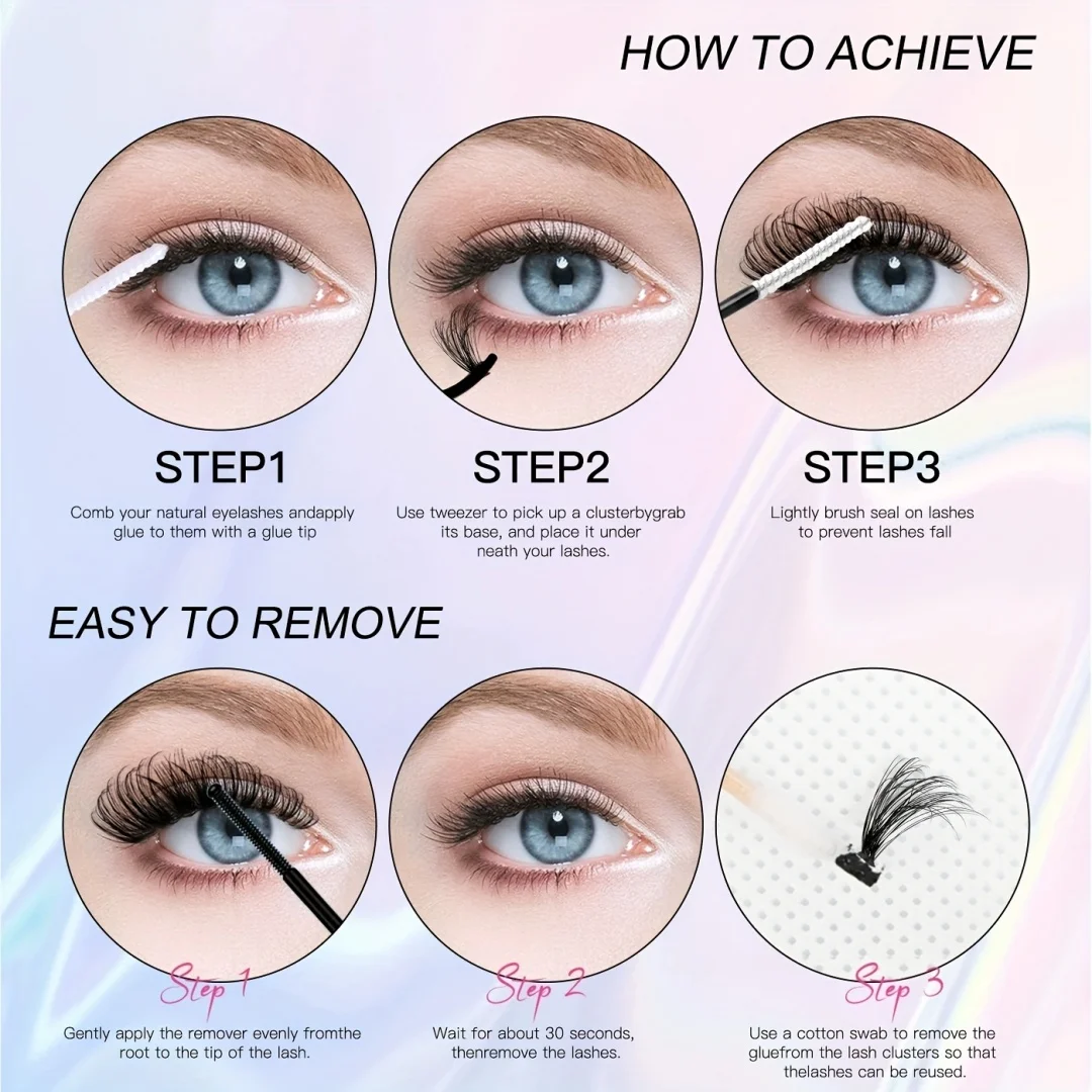 DlY Eyelash Extension Kit 240pcs Mix Individual Lashes Cluster D Curling, Lash Clusters With Lash Bond, Lash Remove And Seal And