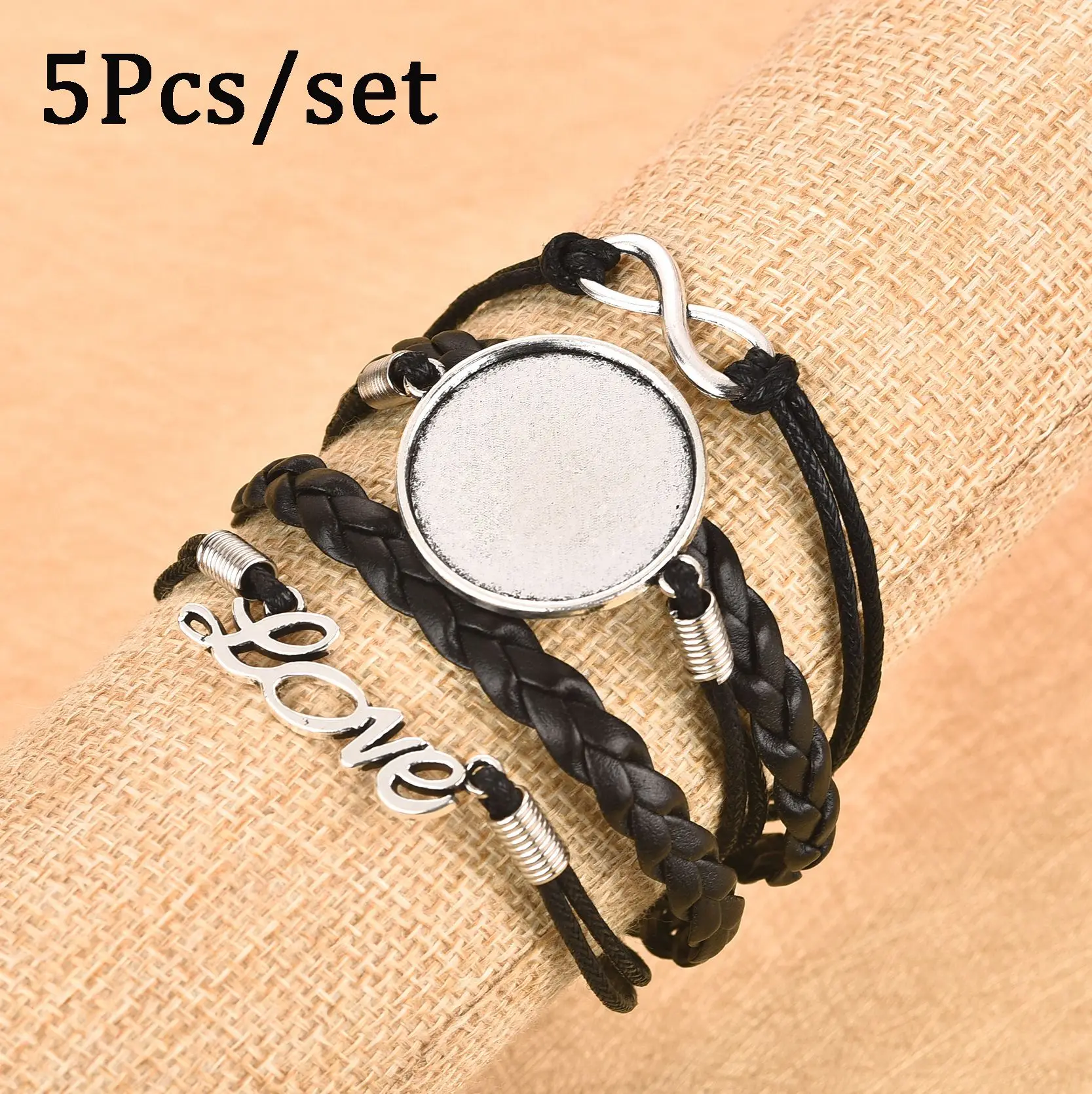 5 Stuks Lederen Armband Basisafstelling Voor Ronde 18Mm Cabochon Connector Halffabrikaten Bezel Lade Voor Sieraden Maken Diy