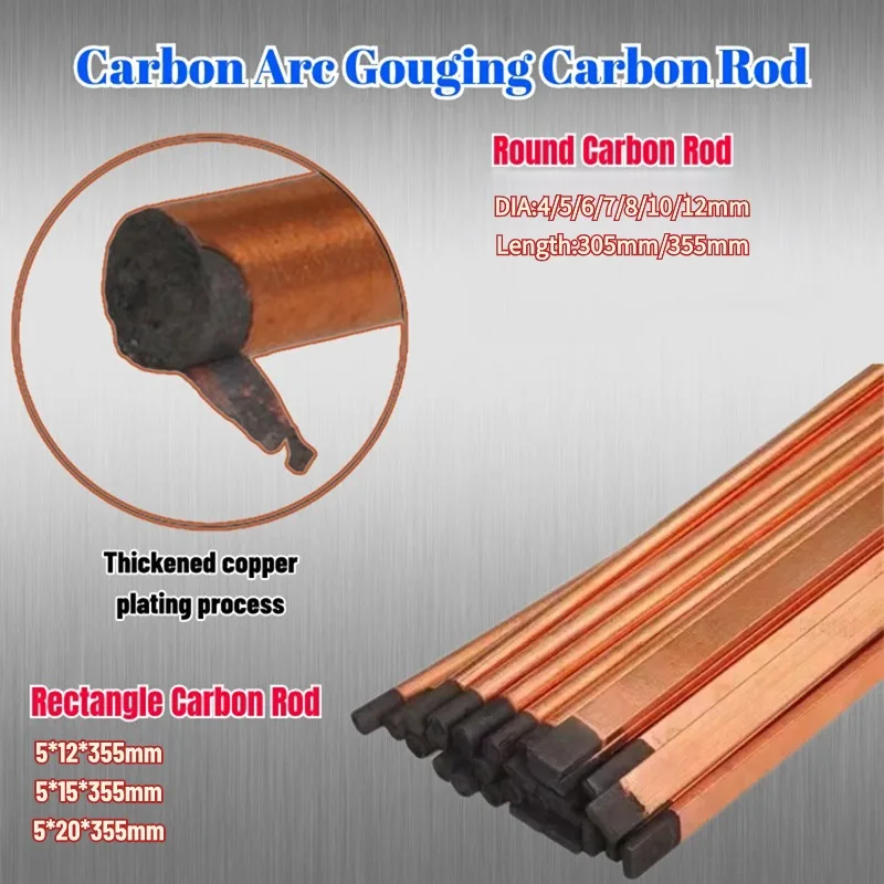 Welding Supplies Arc Gouging Carbon Rod Gouging Carbon Electrodes DC Copper Coated Pointed Arc Air Gouging Carbon4/5/6/7/8/10