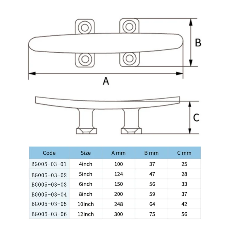 4 Inch To 12 Inch Boat Cleat Boat Grab Handle 316 Stainless Steel Boats Deck Dock Rope Cleat Hardware for Marine Yacht