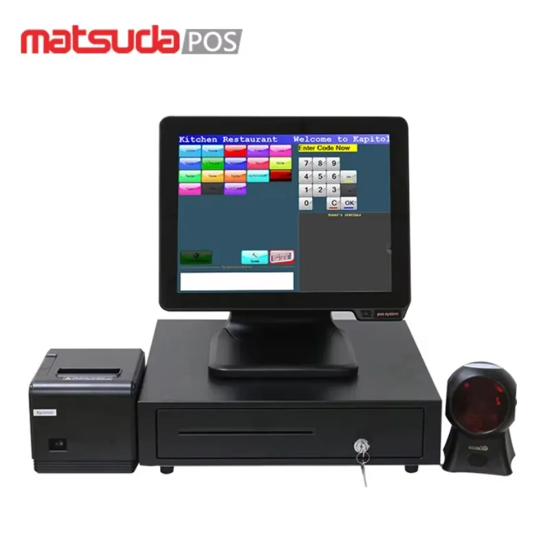 2026 Promotional Complete Set 15inch Payment Cash Register With Pos Printer,scanner And Cash Box