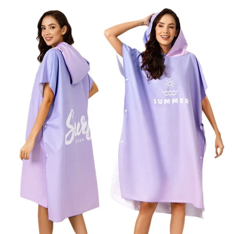 

Quick Dry Bath Towel Beach Cloak Dress Poncho Swimming Surfing Diving Sports Adult Changing Robe Hooded Cover Up UV Protection
