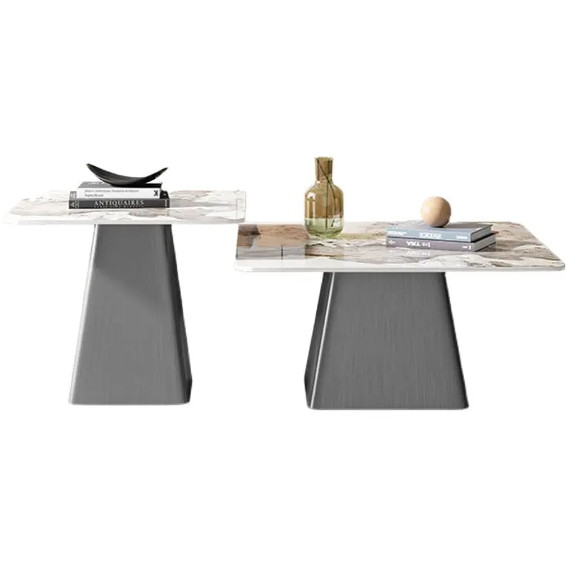 

Комплект элитной мебели для дома: журнальный столик с квадратной столешницей из камня и металлическим основанием в современном итальянском стиле минимализма