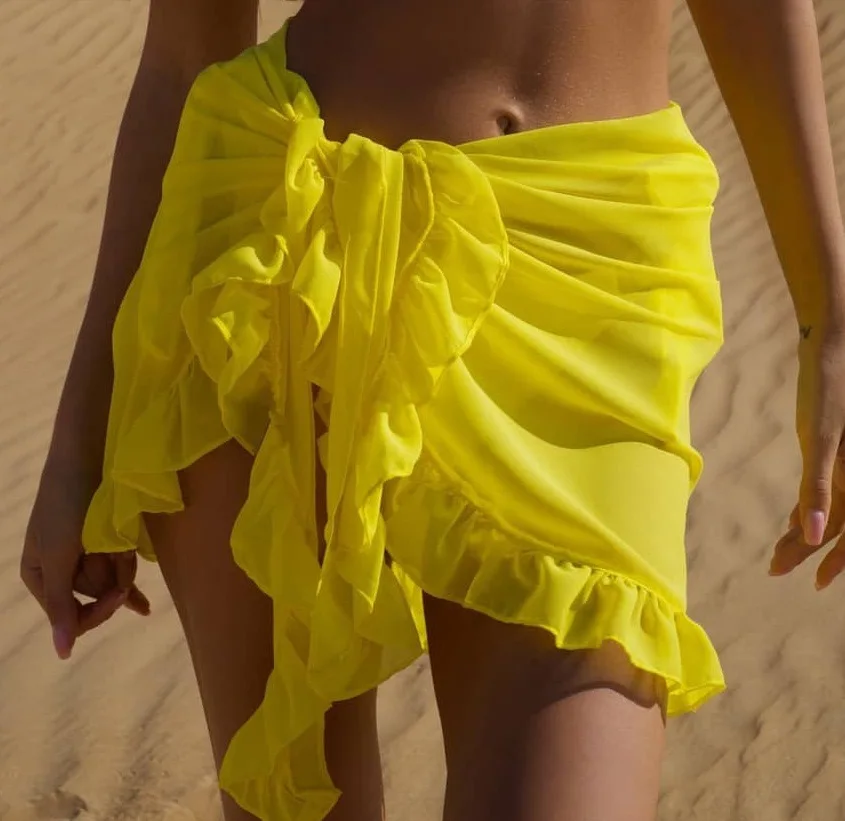 Bestwayclox Ruffle Bikini Cover Ups Short Skirt for Women 2024 Summer Sun Protection Sarong Bikini Beach Dress Brazilian Sarong