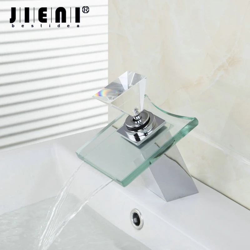 

JIENI Brass Chrome Water Faucet Bathroom Basin Sink Mixer Tap Polished Kitchen Faucet Waterfall Led Faucet torneira Mixer