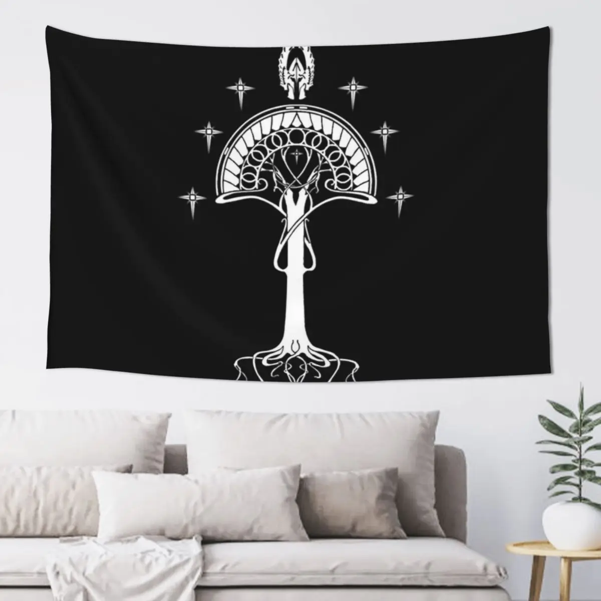 Sigil of the United Kingdom of Arnor and Gondor (Gondorian black variant) Tapestry Mushroom Tapestry