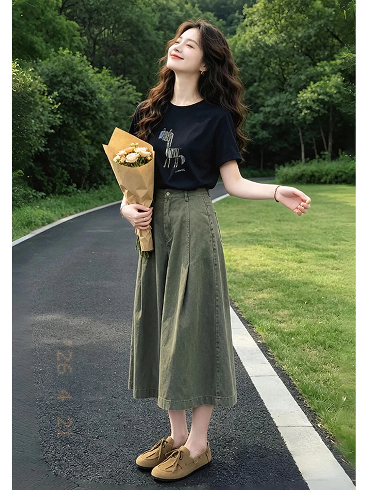 

Casual Style Animal Print Short Sleeve T-Shirt High Waist Wide Leg Pants Slimming Two Piece Set Women's Fashion Breathable Sp...