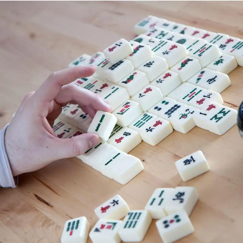 Chinese Mahjong Game Set 144 White Engraved Mini Tiles For Family Gathering For Chinese Style Game Play Family Leisure Time